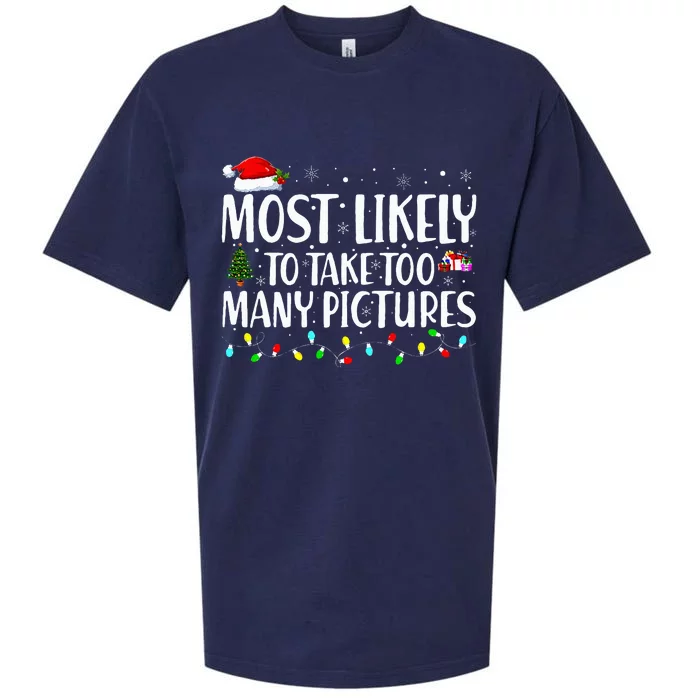 Most Likely To Take Too Many Pictures Funny Christmas Sueded Cloud Jersey T-Shirt