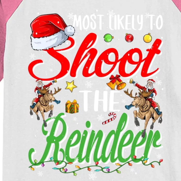 Most Likely To Shoot The Reindeer Family Christmas Holiday Kids Colorblock Raglan Jersey