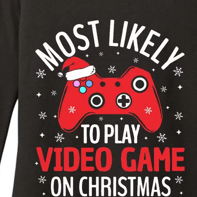 Most Likely To Play Video Game Christmas Womens CVC Long Sleeve Shirt