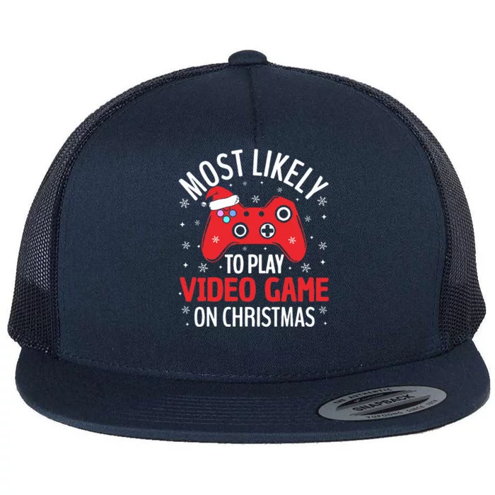 Most Likely To Play Video Game Christmas Flat Bill Trucker Hat