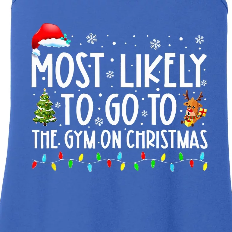 Most Likely To Go To The Gym On Christmas Family Pajamas Ladies Essential Tank