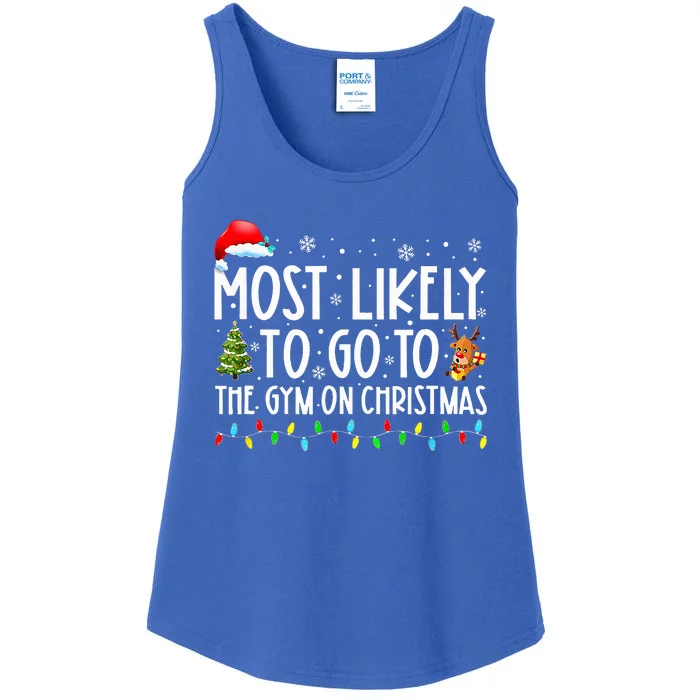 Most Likely To Go To The Gym On Christmas Family Pajamas Ladies Essential Tank