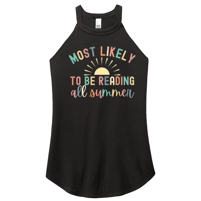 Most Likely To Be Reading All Summer Librarian Book Women’s Perfect Tri Rocker Tank