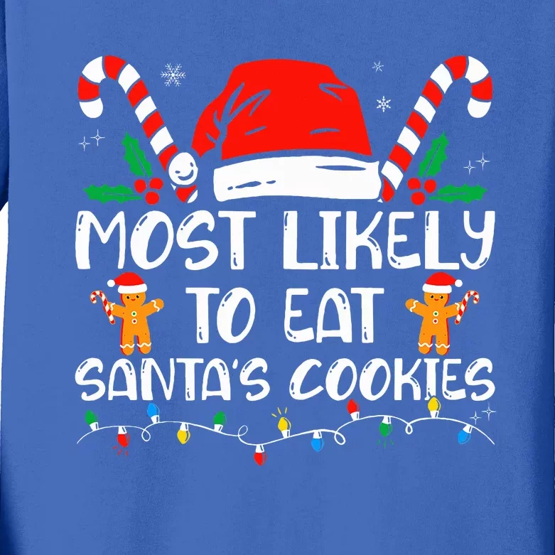 Most Likely To Eat Santas Cookies Family Christmas Pajamas Kids Long Sleeve Shirt