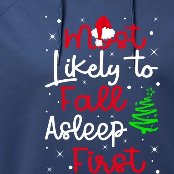 Most Likely To Fall Asleep First Family Matching Christmas Gift Performance Fleece Hoodie