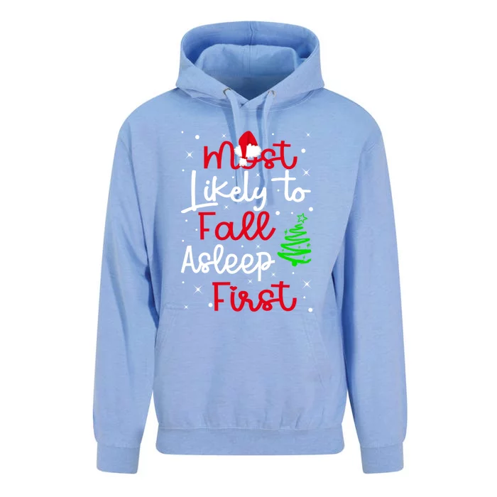 Most Likely To Fall Asleep First Family Matching Christmas Gift Unisex Surf Hoodie