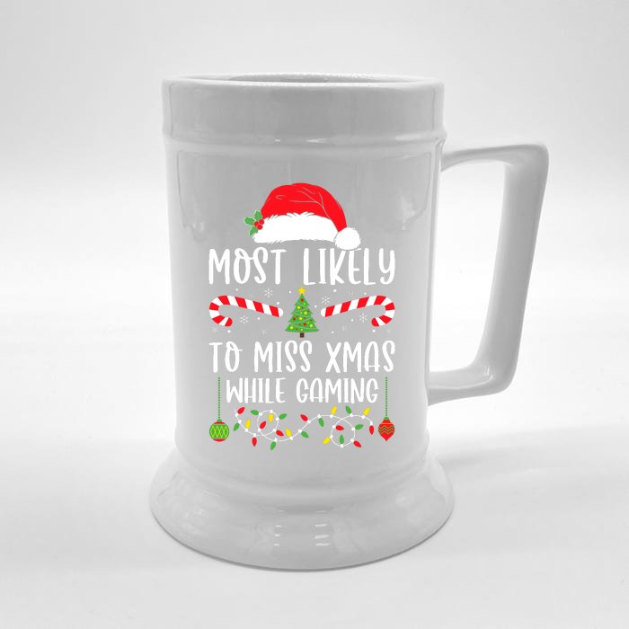 Most Likely To Miss Xmas While Gaming Christmas Matching Front & Back Beer Stein