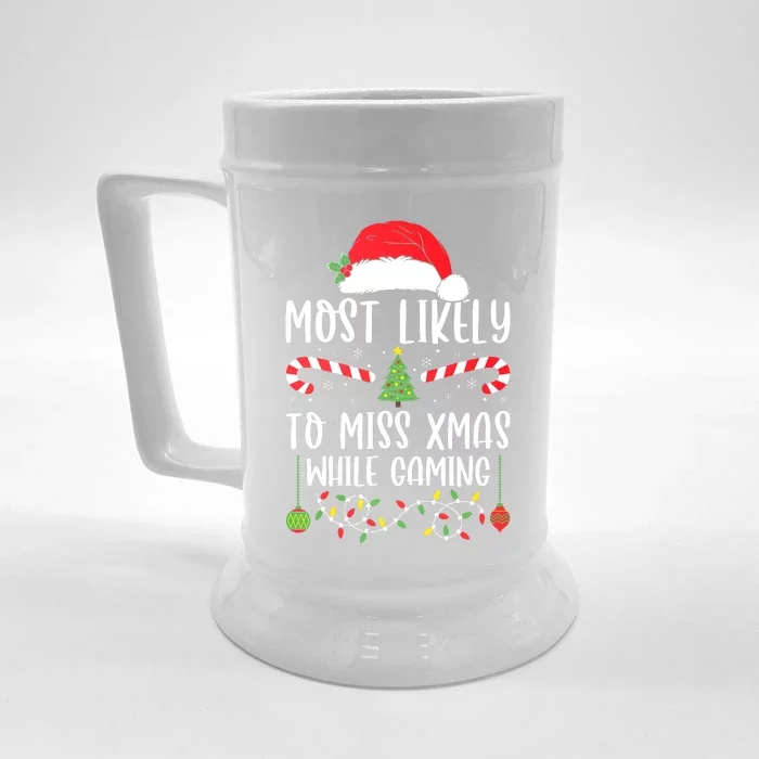 Most Likely To Miss Xmas While Gaming Christmas Matching Front & Back Beer Stein