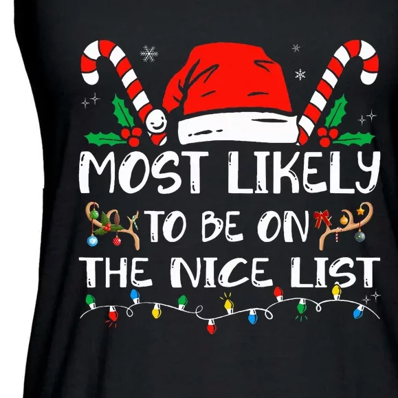 Most Likely To Be On The Nice List Xmas Family Ladies Essential Flowy Tank