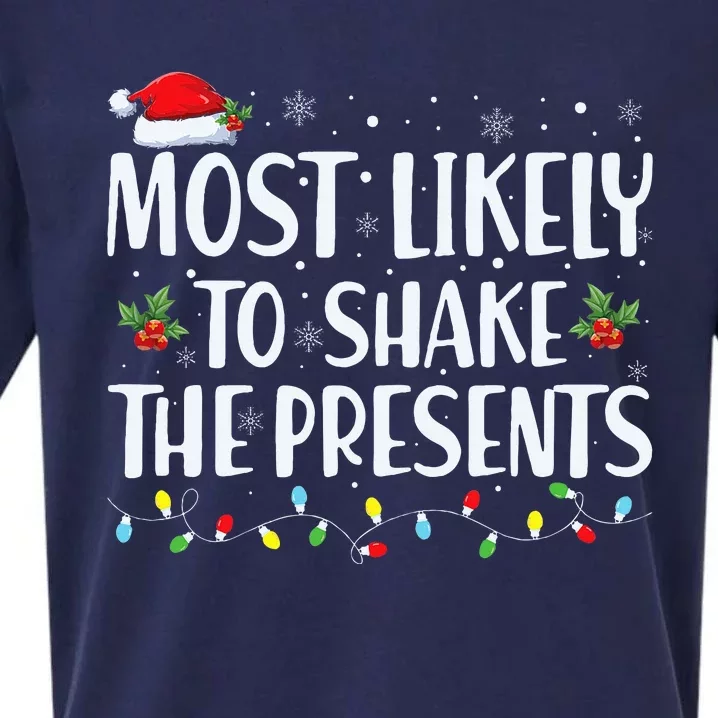 Most Likely To Shake The Presents Family Matching Christmas Sueded Cloud Jersey T-Shirt