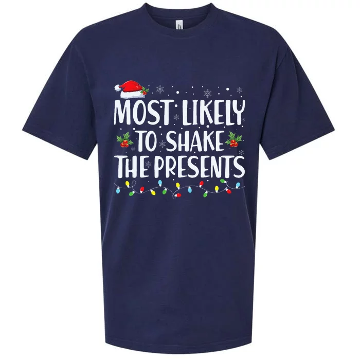 Most Likely To Shake The Presents Family Matching Christmas Sueded Cloud Jersey T-Shirt