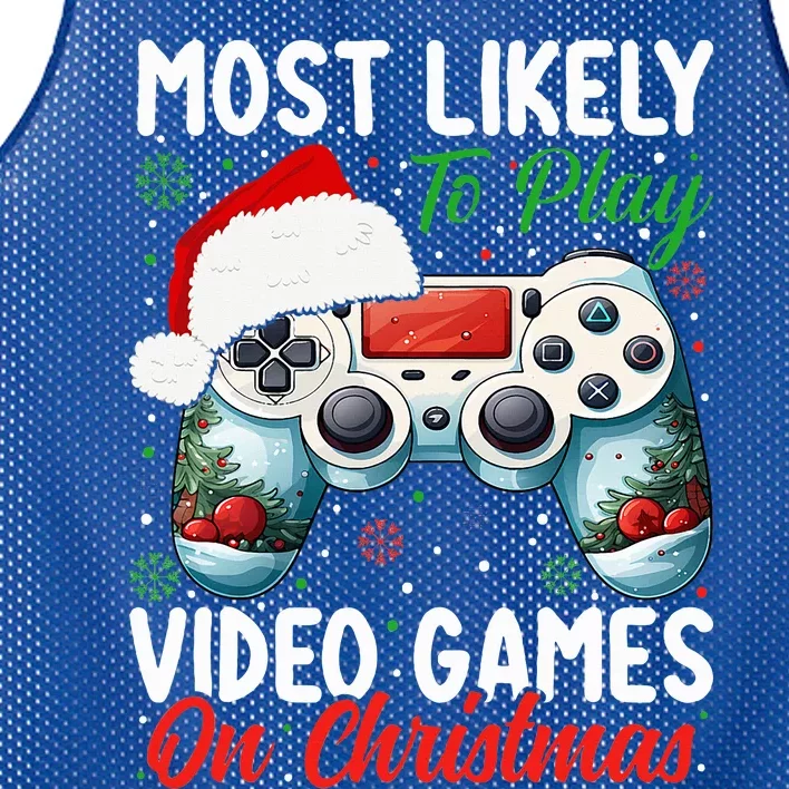 Most Likely To Play Video Games On Christmas Funny Gamer Mesh Reversible Basketball Jersey Tank