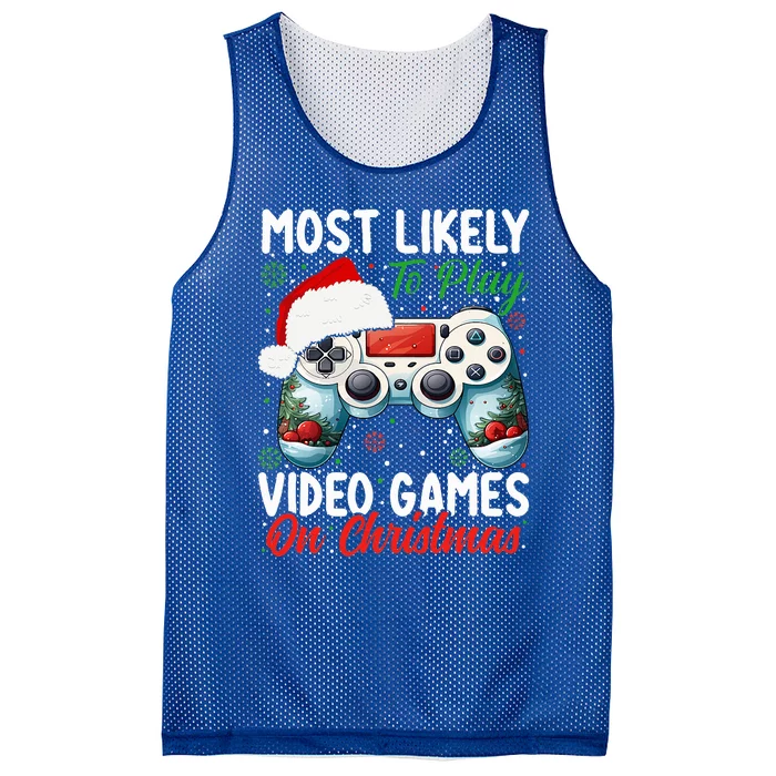 Most Likely To Play Video Games On Christmas Funny Gamer Mesh Reversible Basketball Jersey Tank