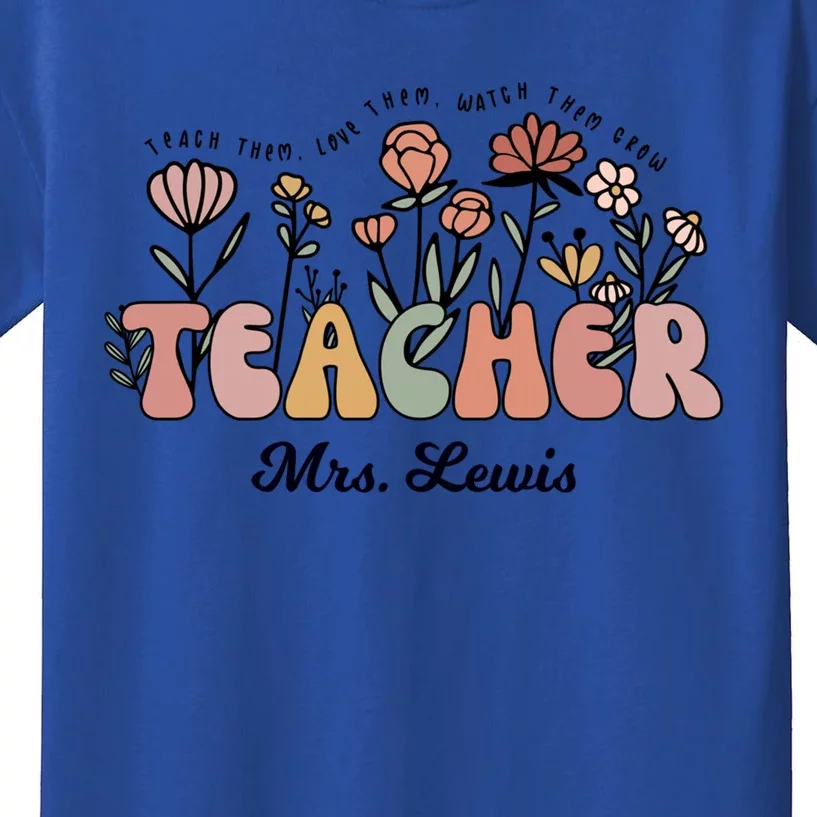 Mrs Lewis Teacher Wildflower Back To School Gift Kids T-Shirt