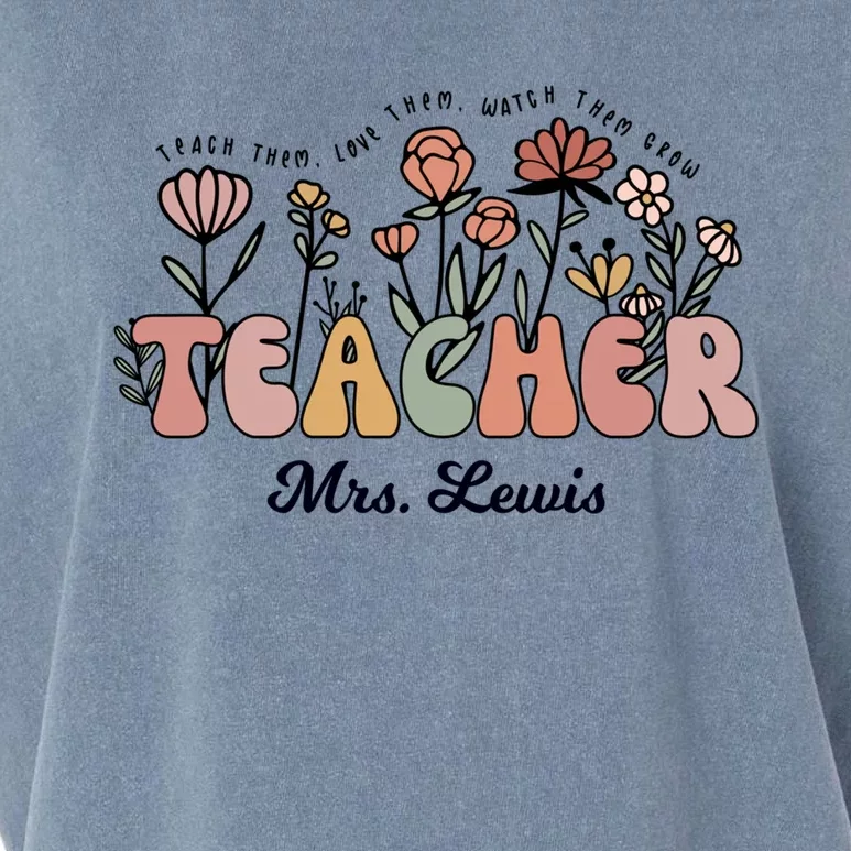 Mrs Lewis Teacher Wildflower Back To School Gift Garment-Dyed Women's Muscle Tee