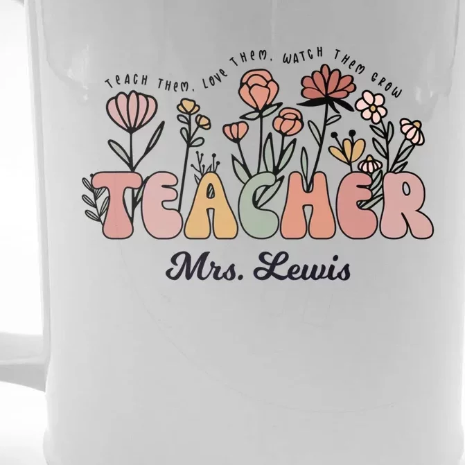 Mrs Lewis Teacher Wildflower Back To School Gift Front & Back Beer Stein