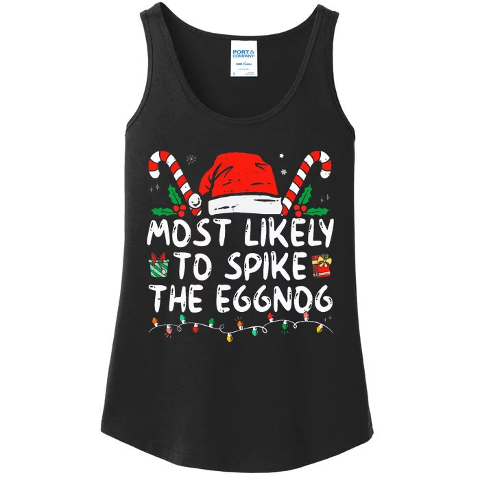 Most Likely To Spike The Eggnog Family Matching Christmas Ladies Essential Tank