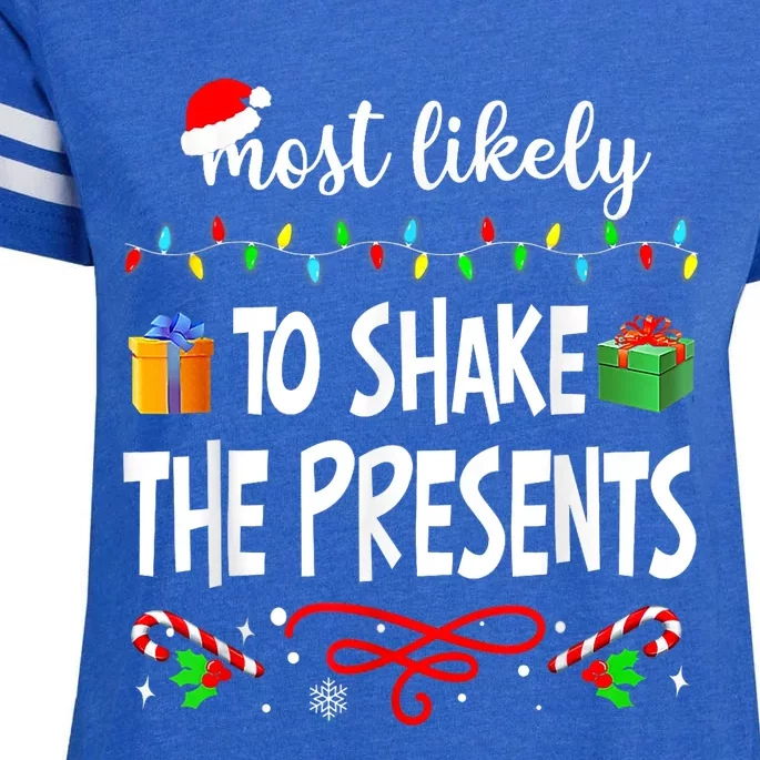 Most Likely To Shake The Presents Funny Family Christmas Enza Ladies Jersey Football T-Shirt