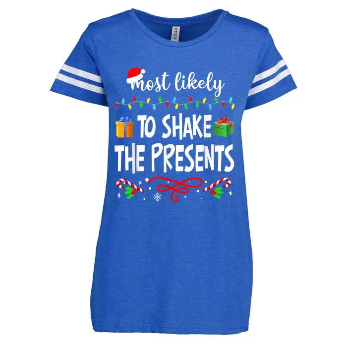 Most Likely To Shake The Presents Funny Family Christmas Enza Ladies Jersey Football T-Shirt