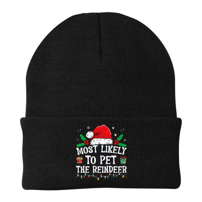 Most Likely To Pet The Reindeer Funny Christmas Knit Cap Winter Beanie