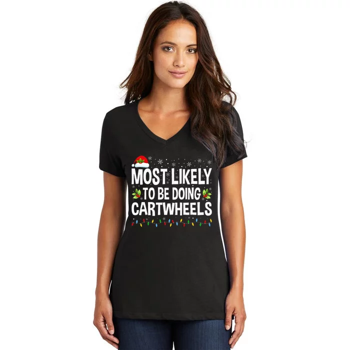 Most Likely To Be Doing Cartwheels Christmas Women's V-Neck T-Shirt