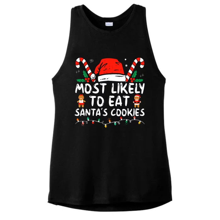 Most Likely To Eat Santas Cookies Family Christmas Holiday Ladies Tri-Blend Wicking Tank