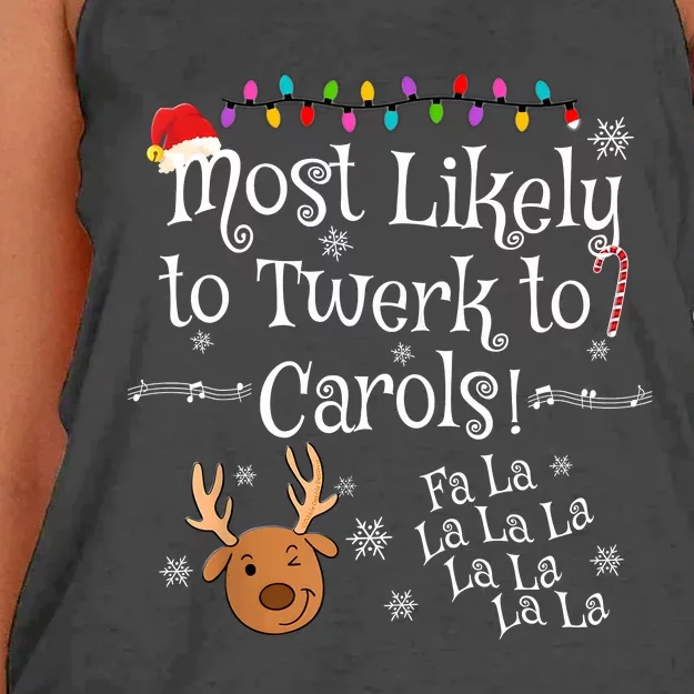 Most Likely To Twerk To Carols Fa La La La Funny Christmas Women's Knotted Racerback Tank