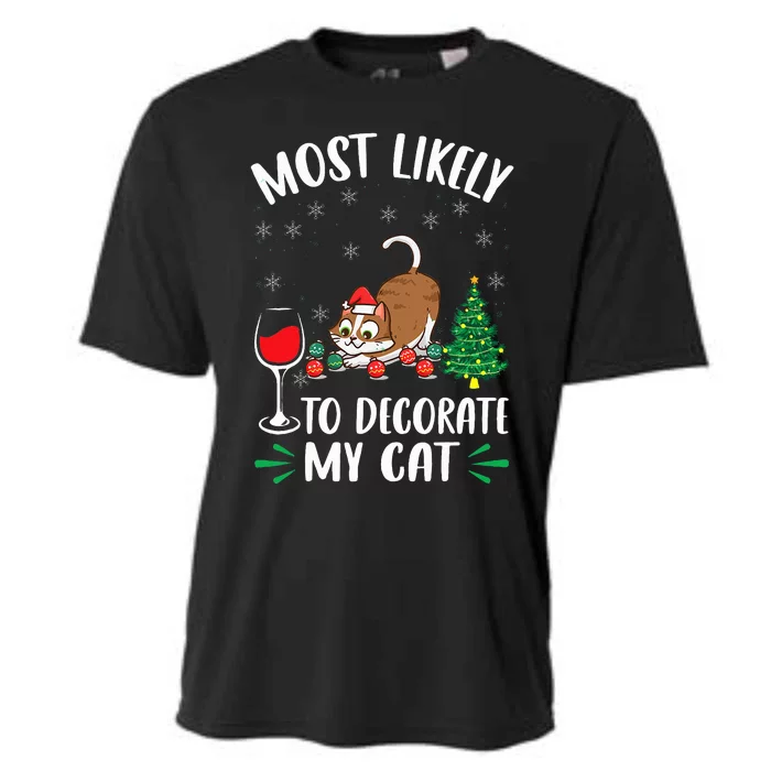 Most Likely To Decorate My Cat Family Matching Xmas Cooling Performance Crew T-Shirt