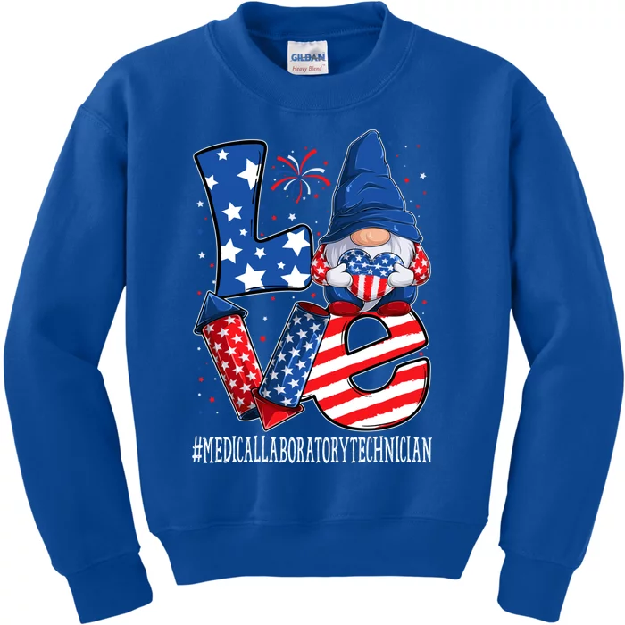 Medical Laboratory Technician Love 4th Of July Gnome Usa Funny Gift Kids Sweatshirt