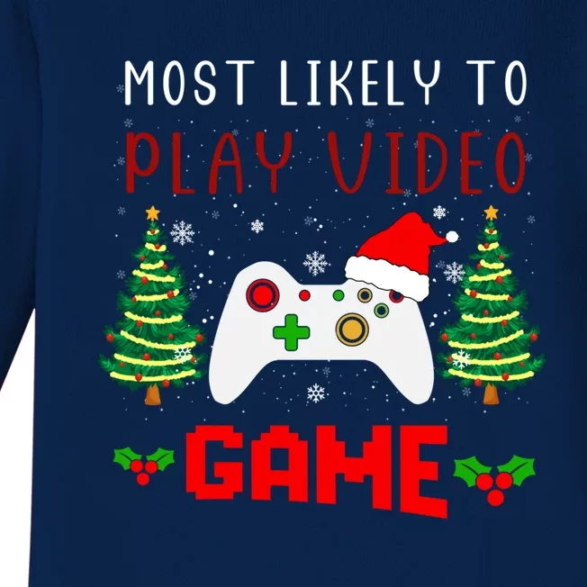 Most Likely To Play Video Game Christmas Santa Gaming Gift Baby Long Sleeve Bodysuit