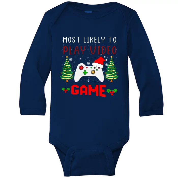 Most Likely To Play Video Game Christmas Santa Gaming Gift Baby Long Sleeve Bodysuit