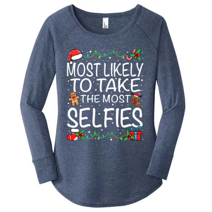 Most Likely To Take The Most Selfies Family Christmas Women's Perfect Tri Tunic Long Sleeve Shirt