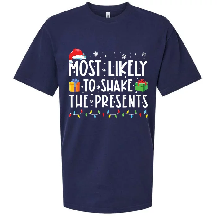 Most Likely To Shake The Presents Family Matching Christmas Sueded Cloud Jersey T-Shirt