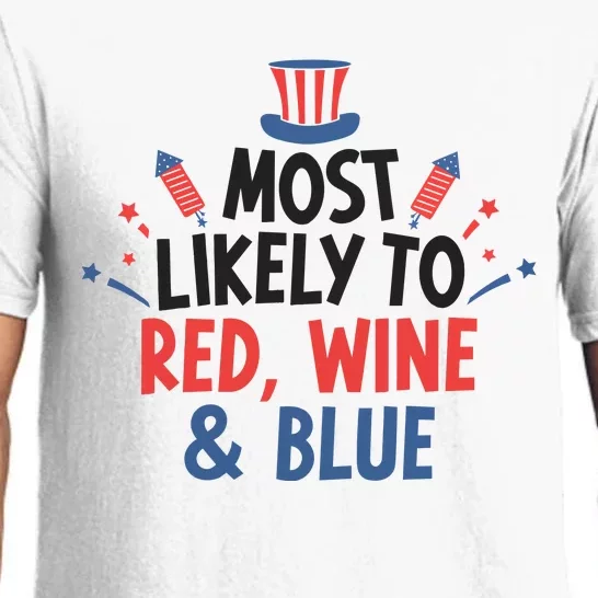 Most Likely To Red Wine And Blue Pajama Set