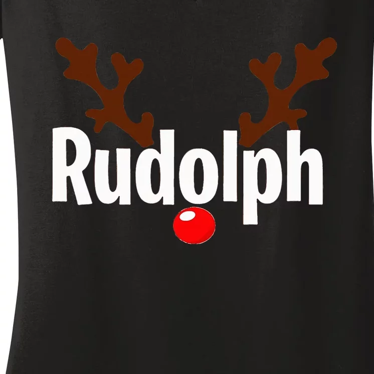 Most Likely To Try Ride Rudolph Funny Couples Christmas Women's V-Neck T-Shirt