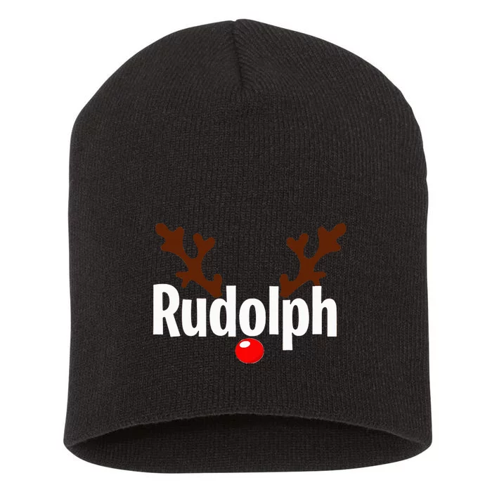 Most Likely To Try Ride Rudolph Funny Couples Christmas Short Acrylic Beanie