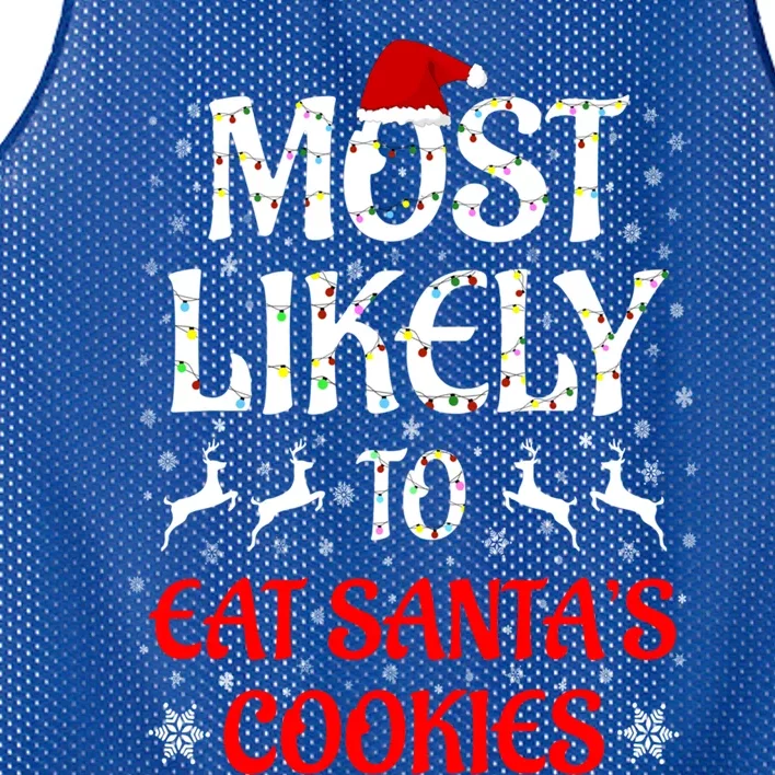 Most Likely To Christmas Family Matching Eat Santa's Cookies Cool Gift Mesh Reversible Basketball Jersey Tank