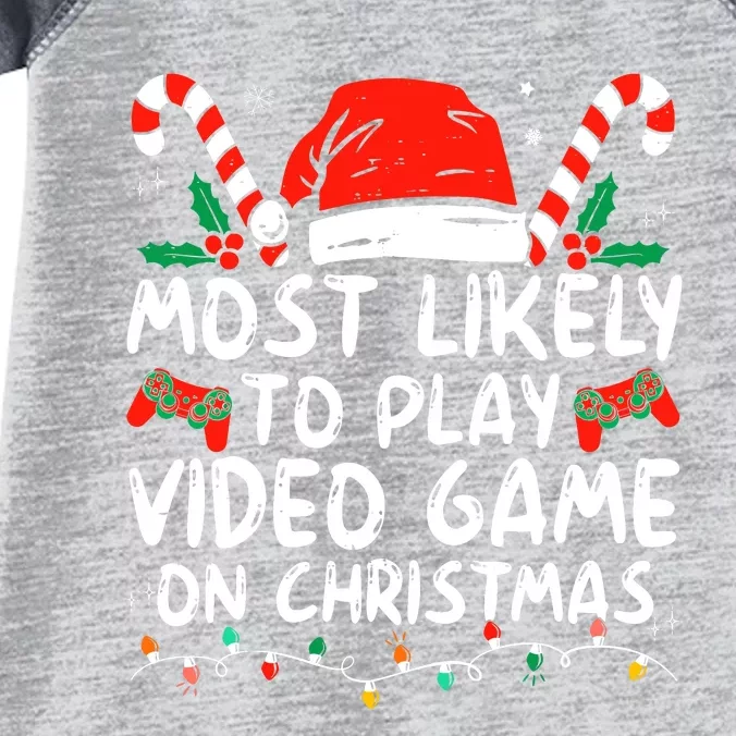 Most Likely To Play Video Game On Christmas Santa Gaming Infant Baby Jersey Bodysuit