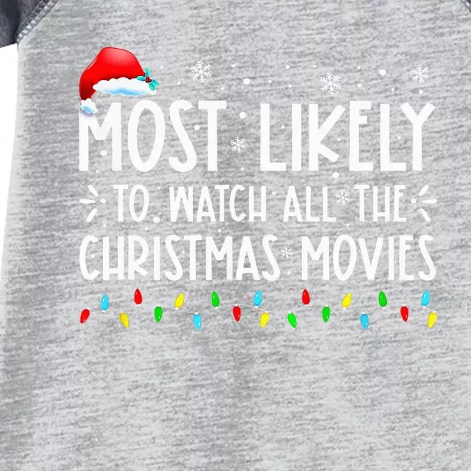 Most Likely To Watch All The Christmas Movies Christmas Infant Baby Jersey Bodysuit