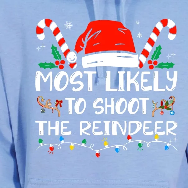 Most Likely To Shoot The Reindeer Funny Family Christmas Unisex Surf Hoodie