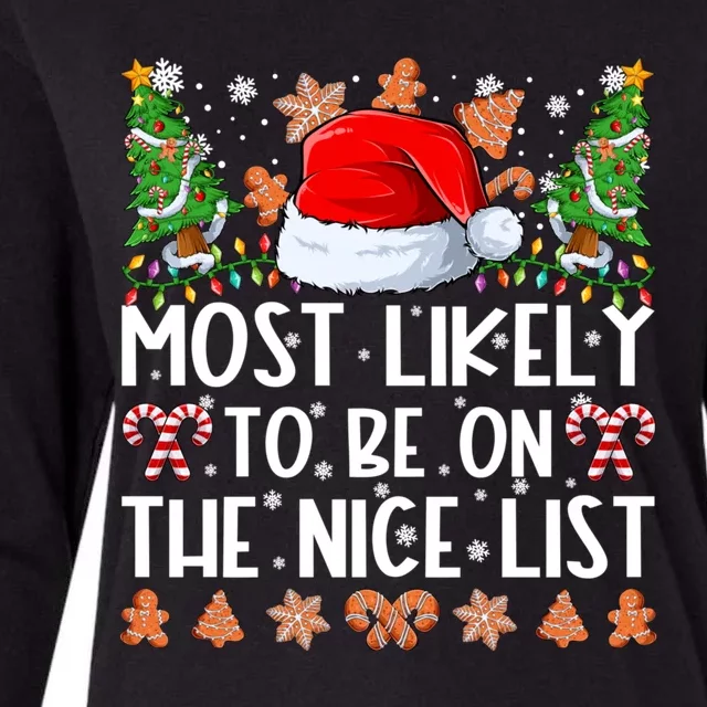 Most Likely To Be On The Nice List Family Christmas Pajamas Womens Cotton Relaxed Long Sleeve T-Shirt