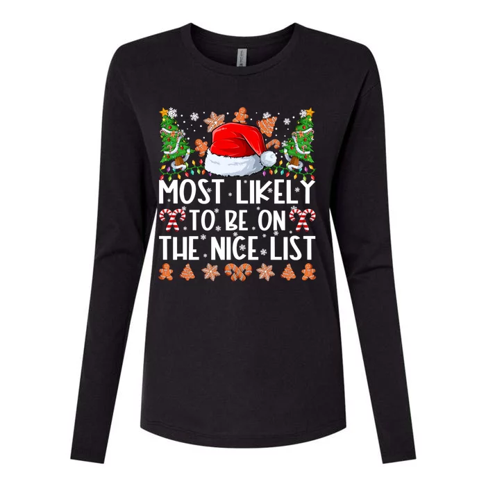 Most Likely To Be On The Nice List Family Christmas Pajamas Womens Cotton Relaxed Long Sleeve T-Shirt