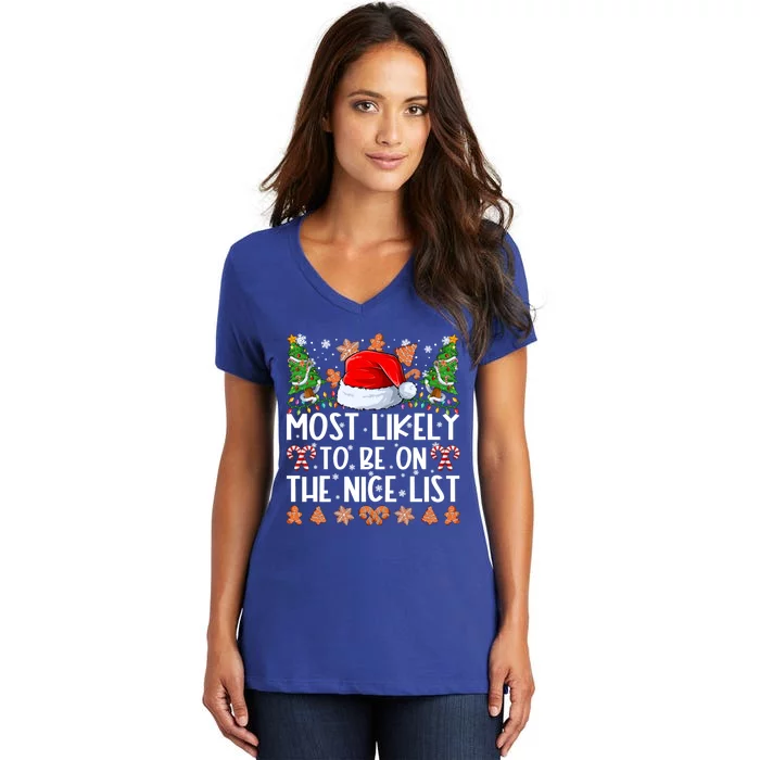 Most Likely To Be On The Nice List Family Christmas Pajamas Women's V-Neck T-Shirt