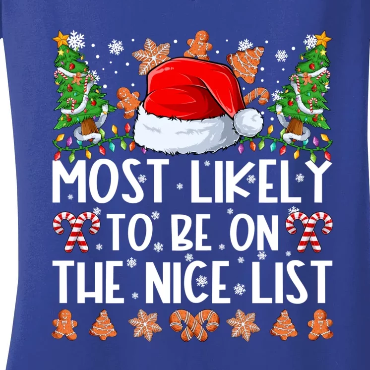 Most Likely To Be On The Nice List Family Christmas Pajamas Women's V-Neck T-Shirt