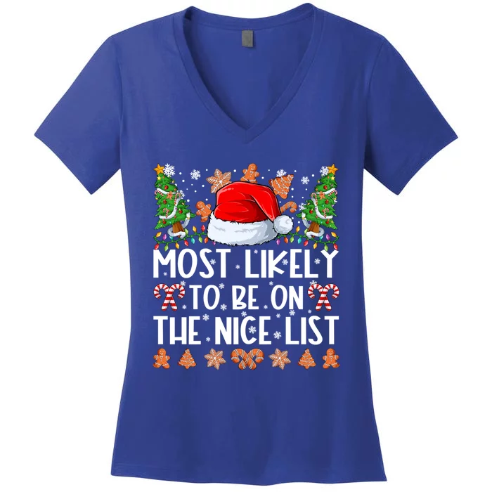 Most Likely To Be On The Nice List Family Christmas Pajamas Women's V-Neck T-Shirt