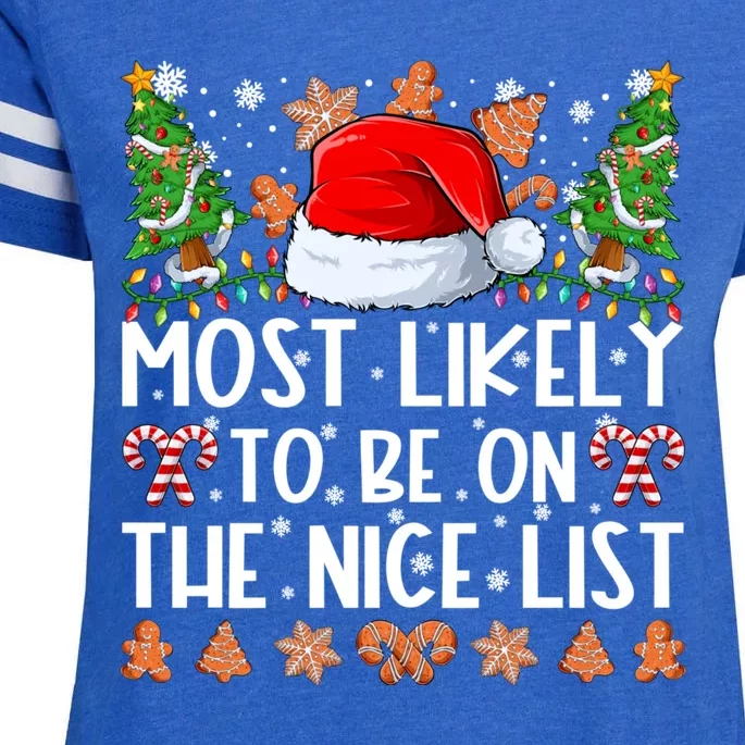 Most Likely To Be On The Nice List Family Christmas Pajamas Enza Ladies Jersey Football T-Shirt