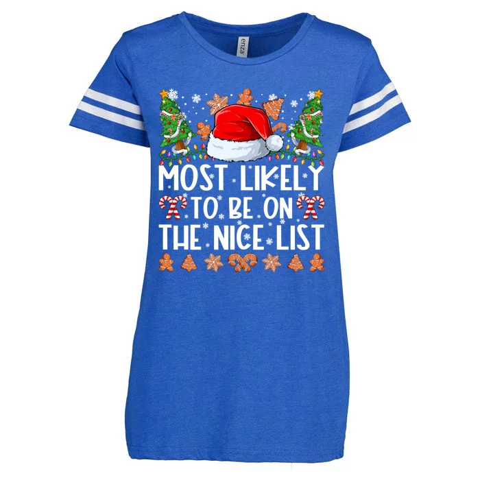 Most Likely To Be On The Nice List Family Christmas Pajamas Enza Ladies Jersey Football T-Shirt