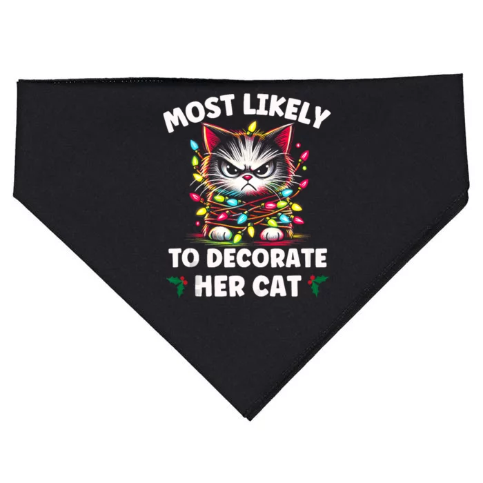 Most Likely To Decorate Her Cat Family Christmas Pajamas Tank Top USA-Made Doggie Bandana