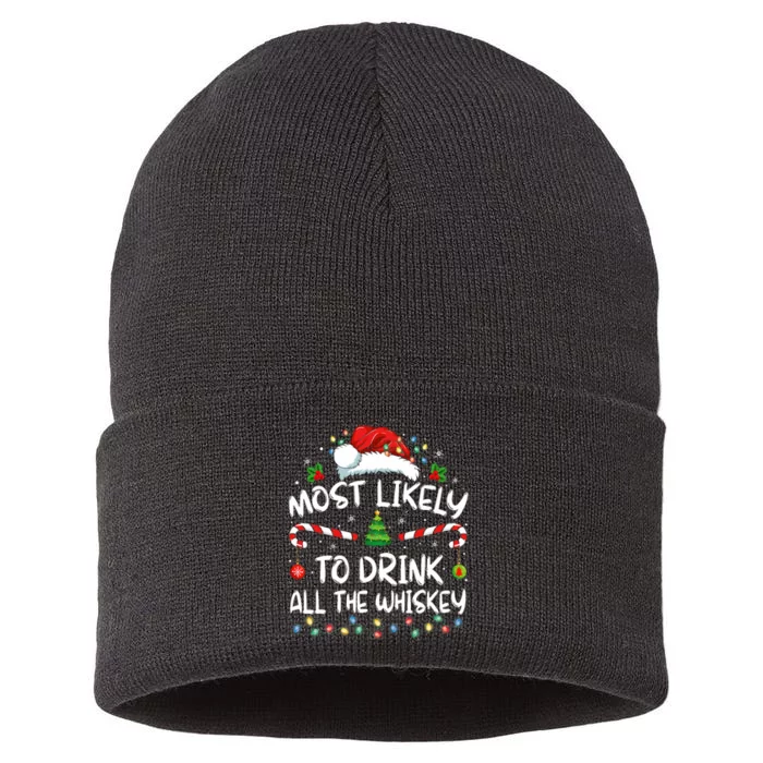 Most Likely To Drink All The Whiskey Santa Christmas Sustainable Knit Beanie