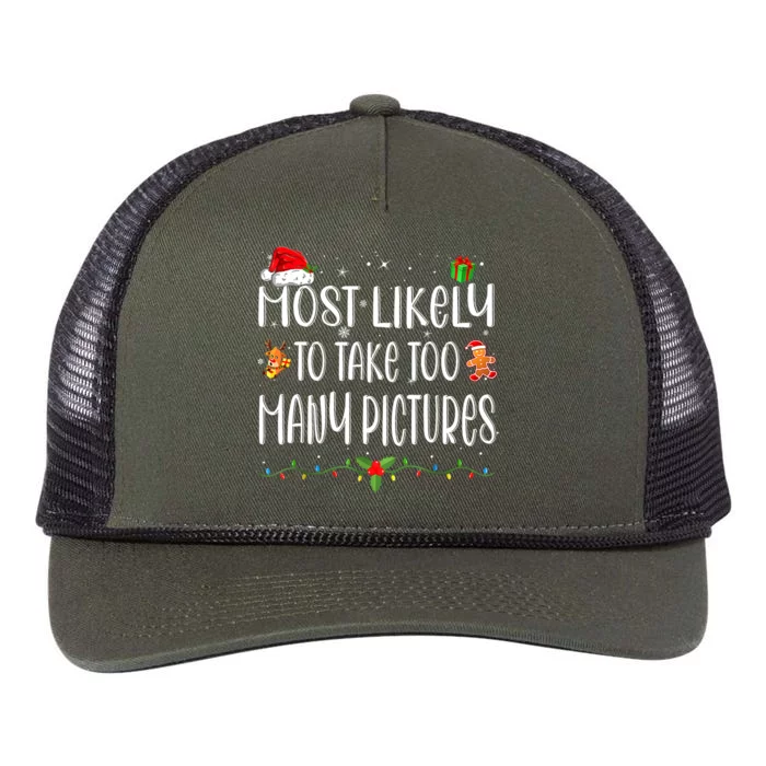 Most Likely To Take Too Many Pictures Funny Family Christmas Retro Rope Trucker Hat Cap